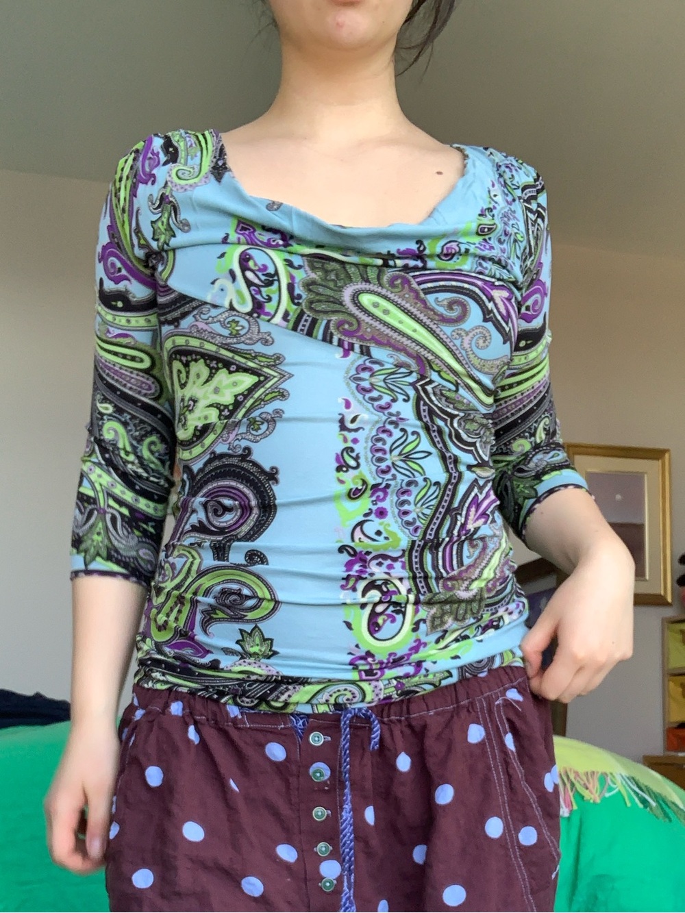 Etro Light Blue Paisley Cowl Neck top